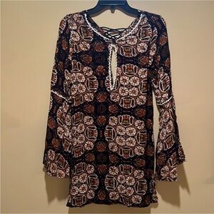 Cleobella Navy and Rust Floral Flouncy Dress